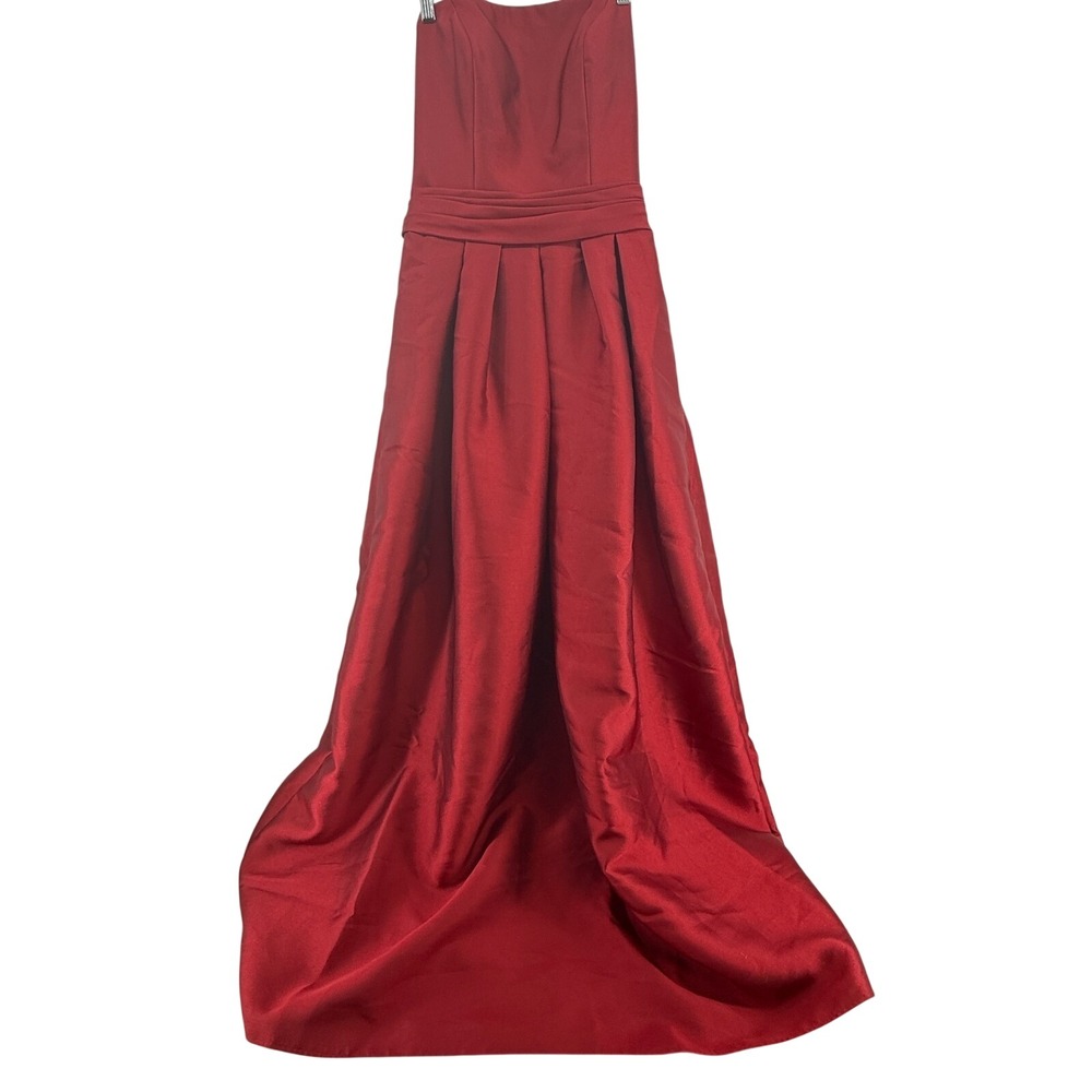 Pronovias Naomi Gown Women 10 Wine Red Mikado Strapless Pleated Formal Dress - Picture 2 of 16
